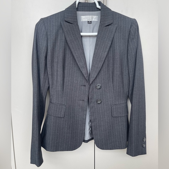 Tahari gray striped suit blazer - Picture 1 of 4